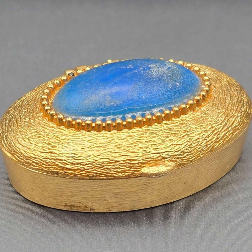 VTG Helena Rubinstein Trinket Box 1.75" Gold Tone Blue Cabochon Vanity Accent 60 - Picture 6 of 8